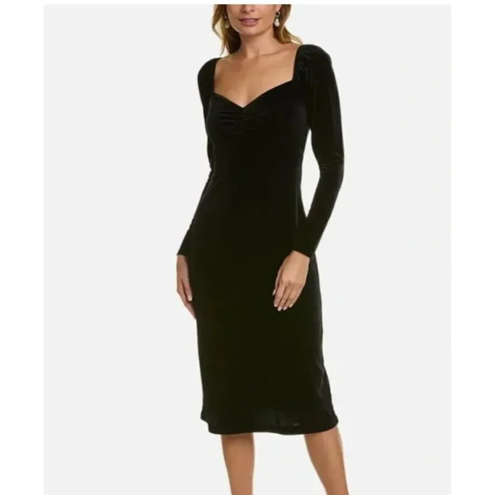 Boden Womens Velvet Dress Midi sheath UK 14R US 10 R Black Sweetheart D0371 NWT